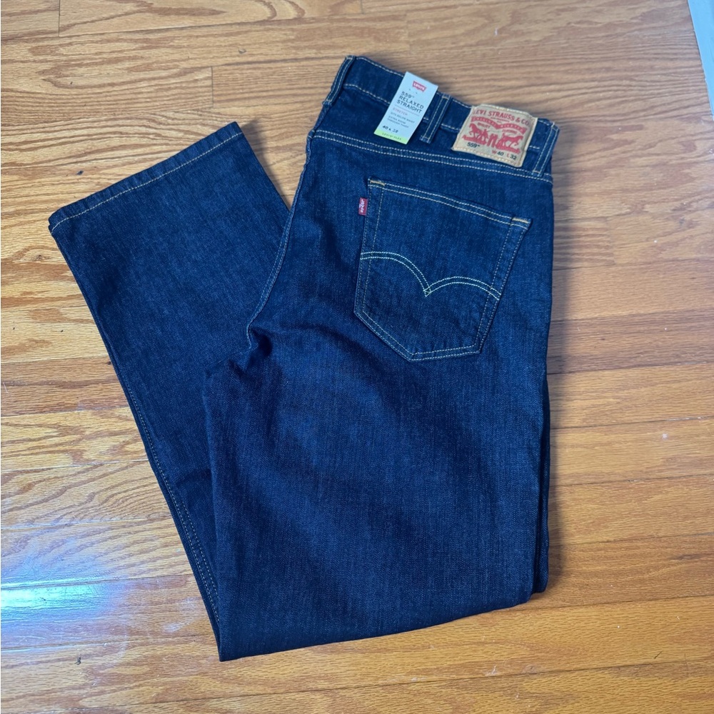 NWT Levi’s 559 Relaxed Straight stretch Dark Blue Jeans 40x32 - Picture 4 of 8